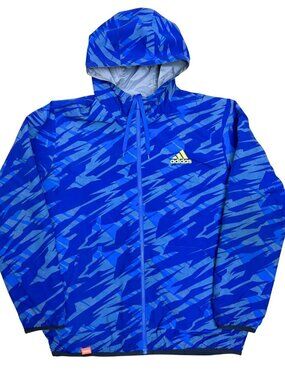 ADIDAS REVERSIBLE 2-in-1 Windbreaker Jacket Blue Hood Light Coat Mens Large